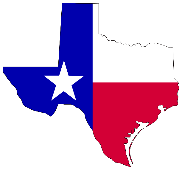 A map of texas with a white star and red and blue flag

Description automatically generated